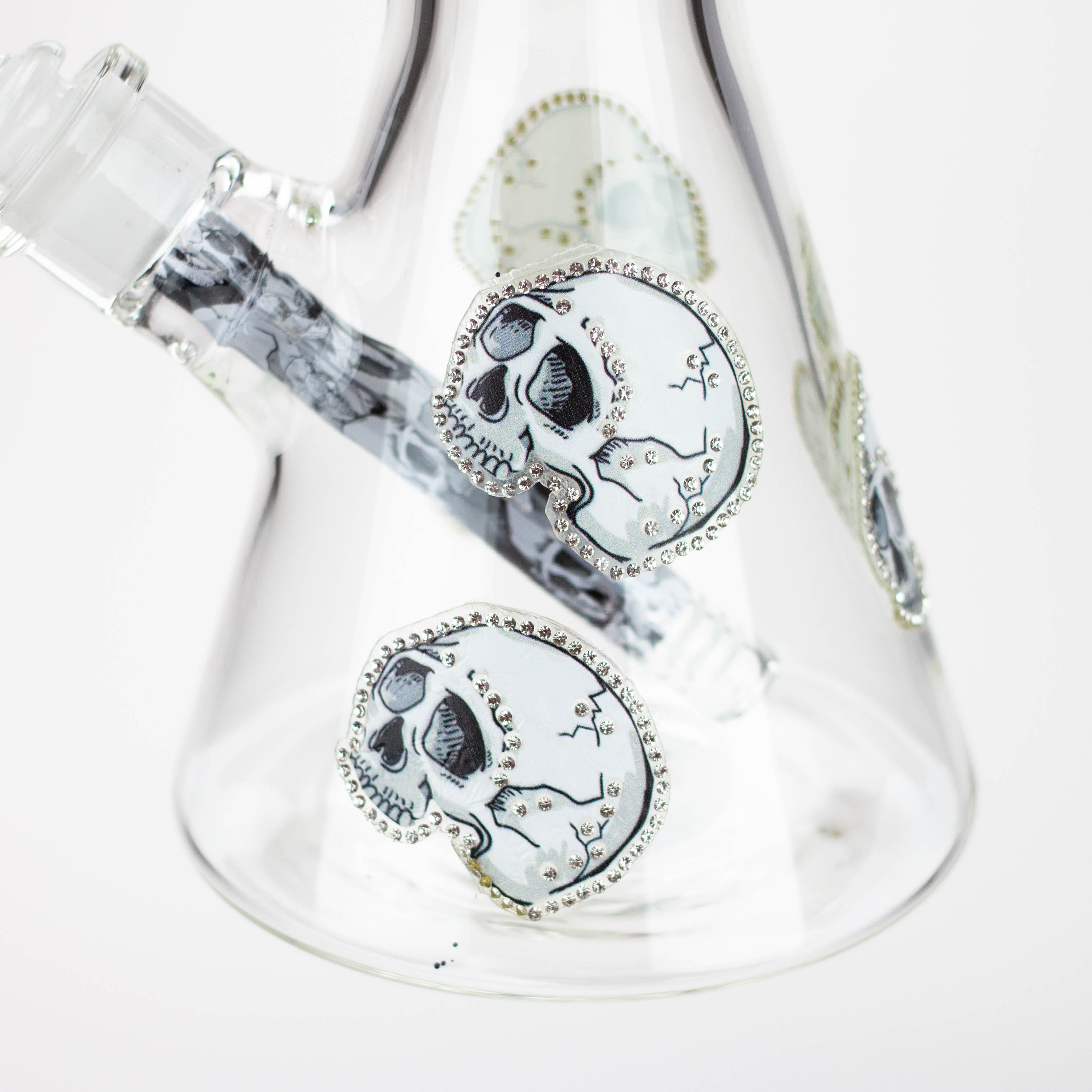14" Graphic with cubic zirconia decor 7mm glass beaker water bong [AK32xx]
