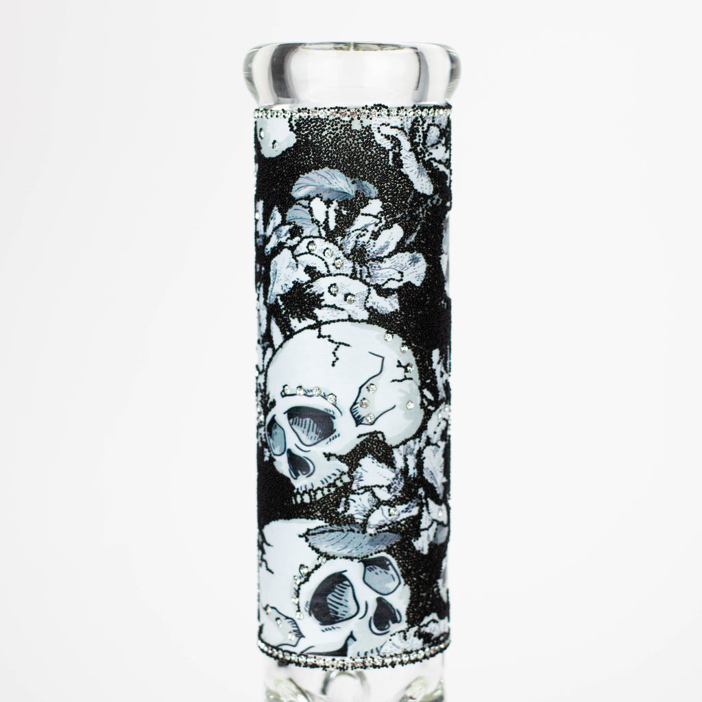 14" Graphic with cubic zirconia decor 7mm glass beaker water bong [AK32xx]