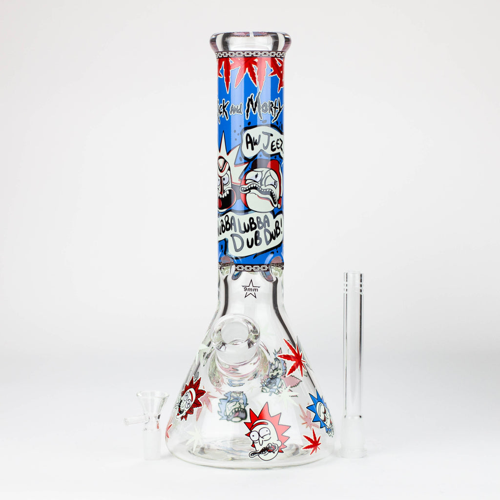 13.5” RM cartoon 9 mm glass Glow beaker water bong [GB21009]