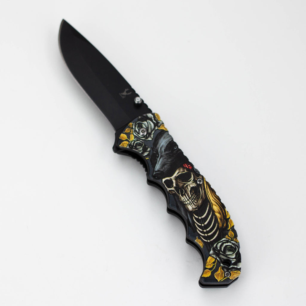The Bone Edge Skull Wolf Folding Knife 8.5″ Stainless Steel [13250]