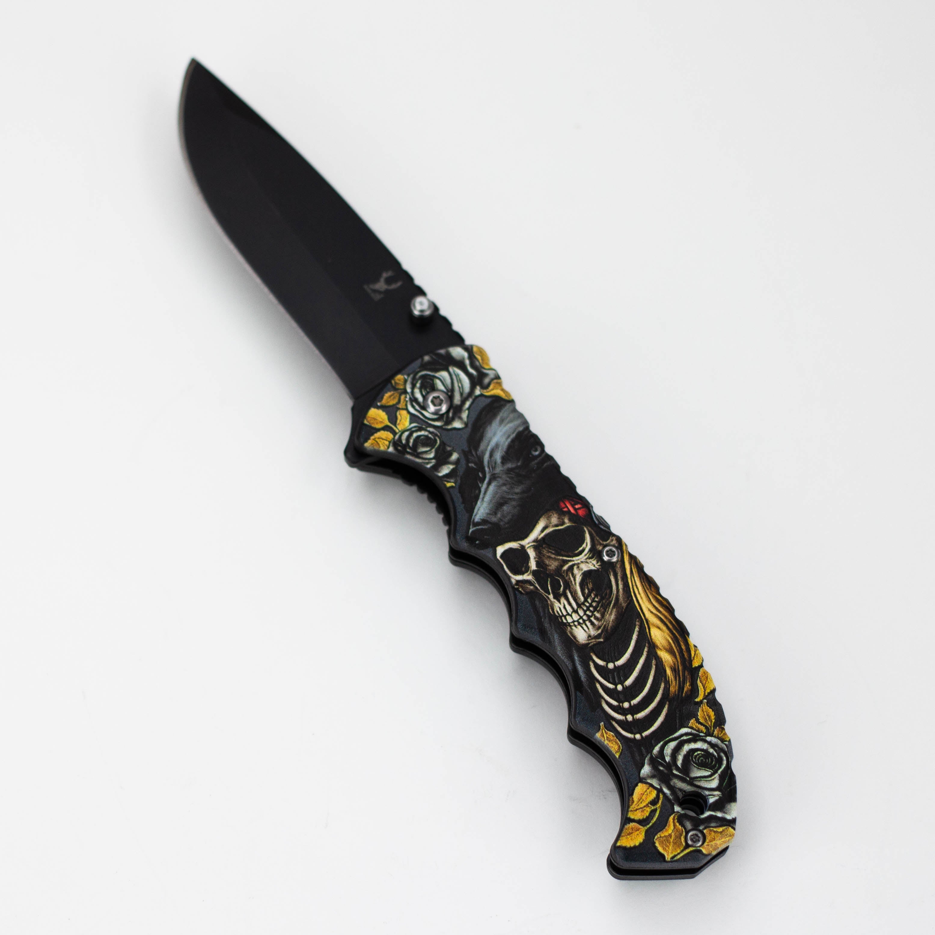 The Bone Edge Skull Wolf Folding Knife 8.5″ Stainless Steel [13250]