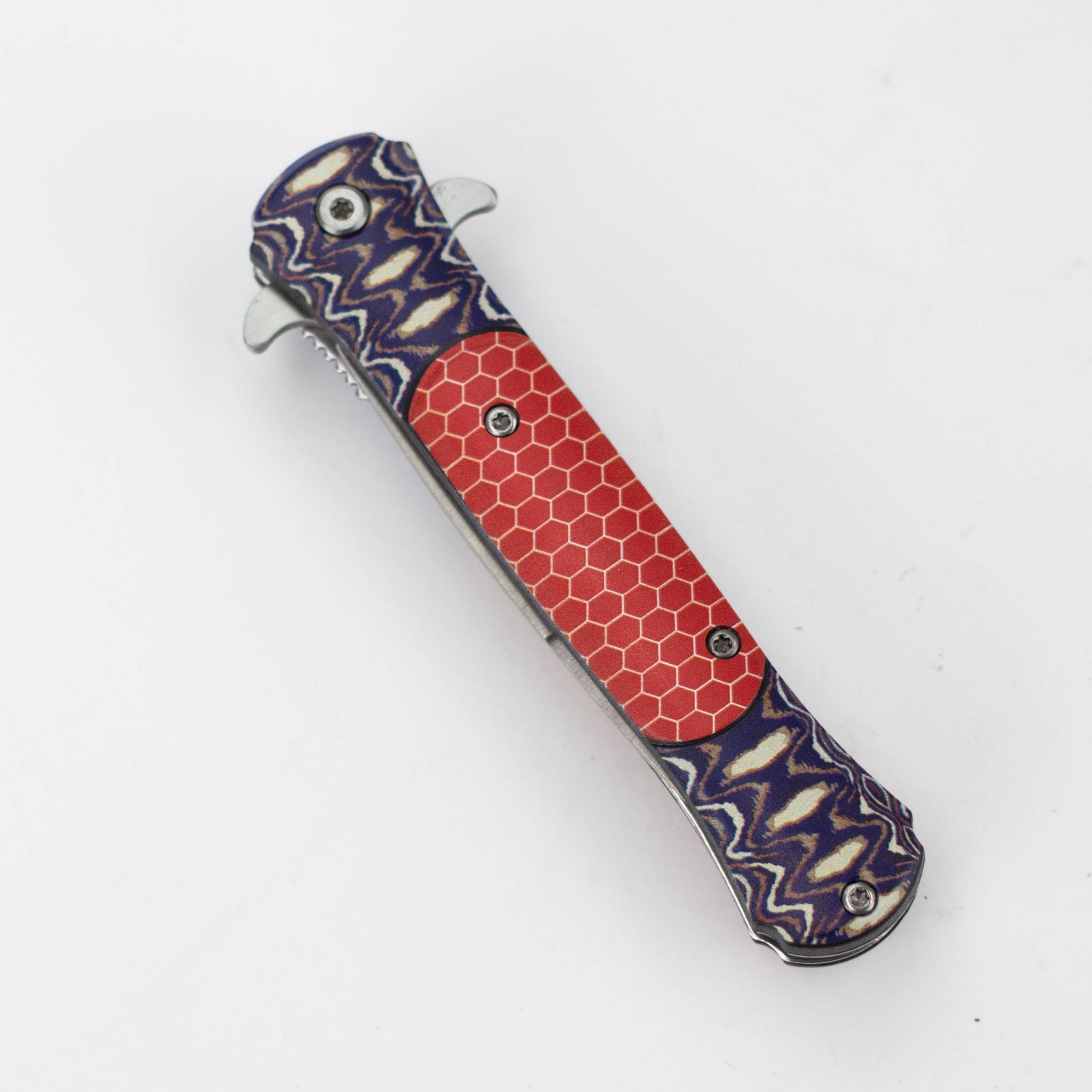 8.5" Folding Knife Rescue Stainless Steel Unique Art Handle Red [13433]