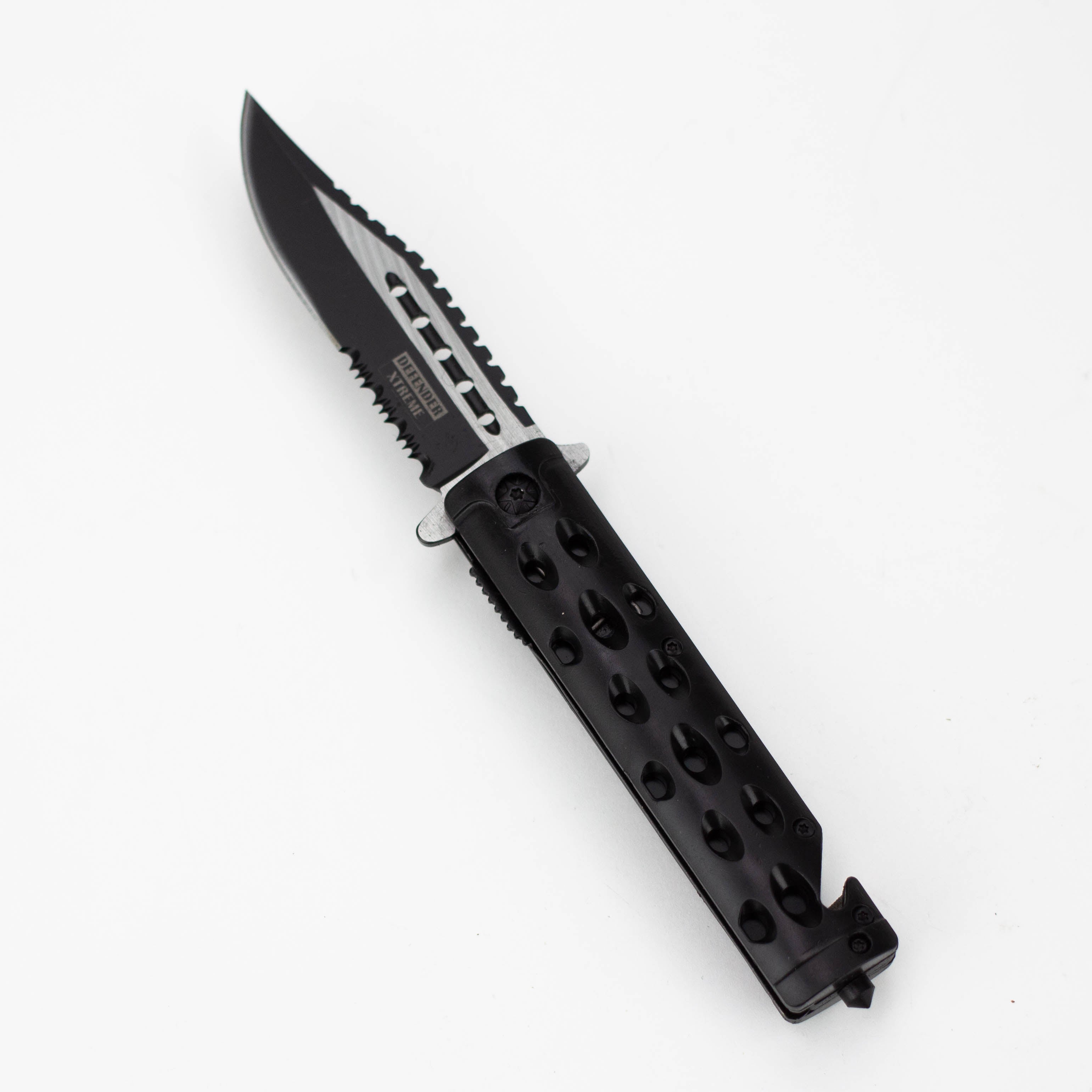 8.5" Defender Black Tactical Design Pocket Knife with Belt Clip [7672]