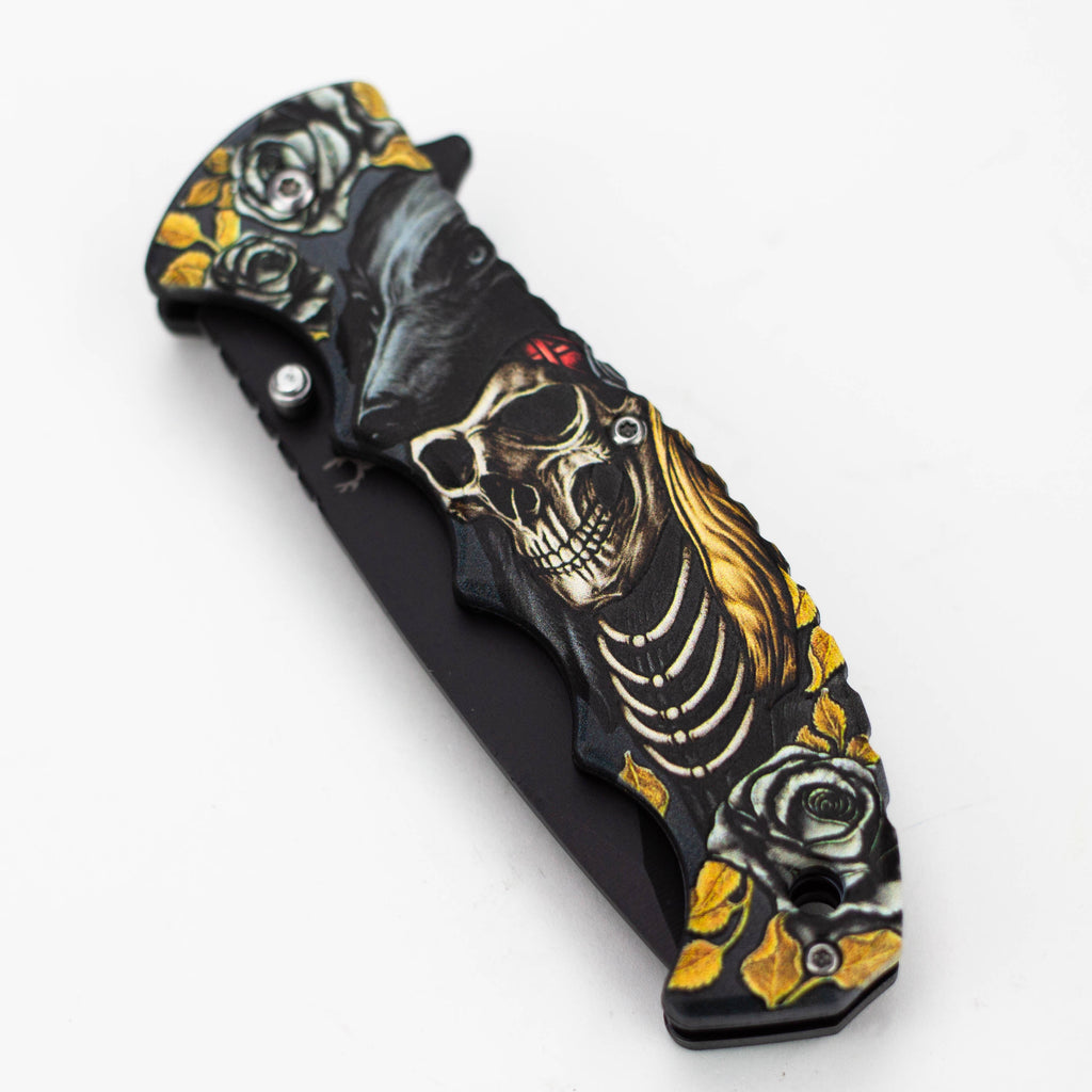 The Bone Edge Skull Wolf Folding Knife 8.5″ Stainless Steel [13250]