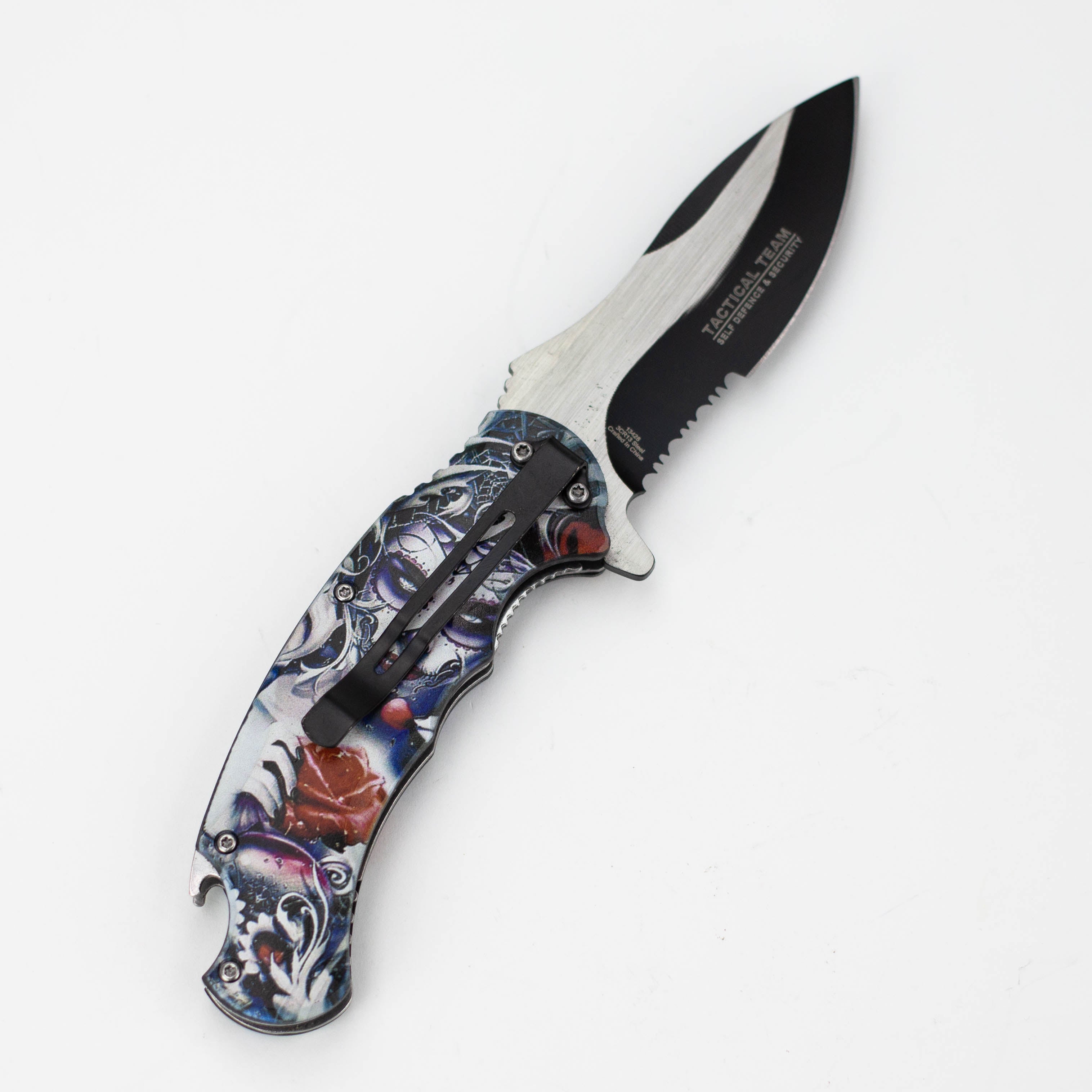 Defender-Xtream  8.5" Women with rose folding knife with bottle opener [13428]