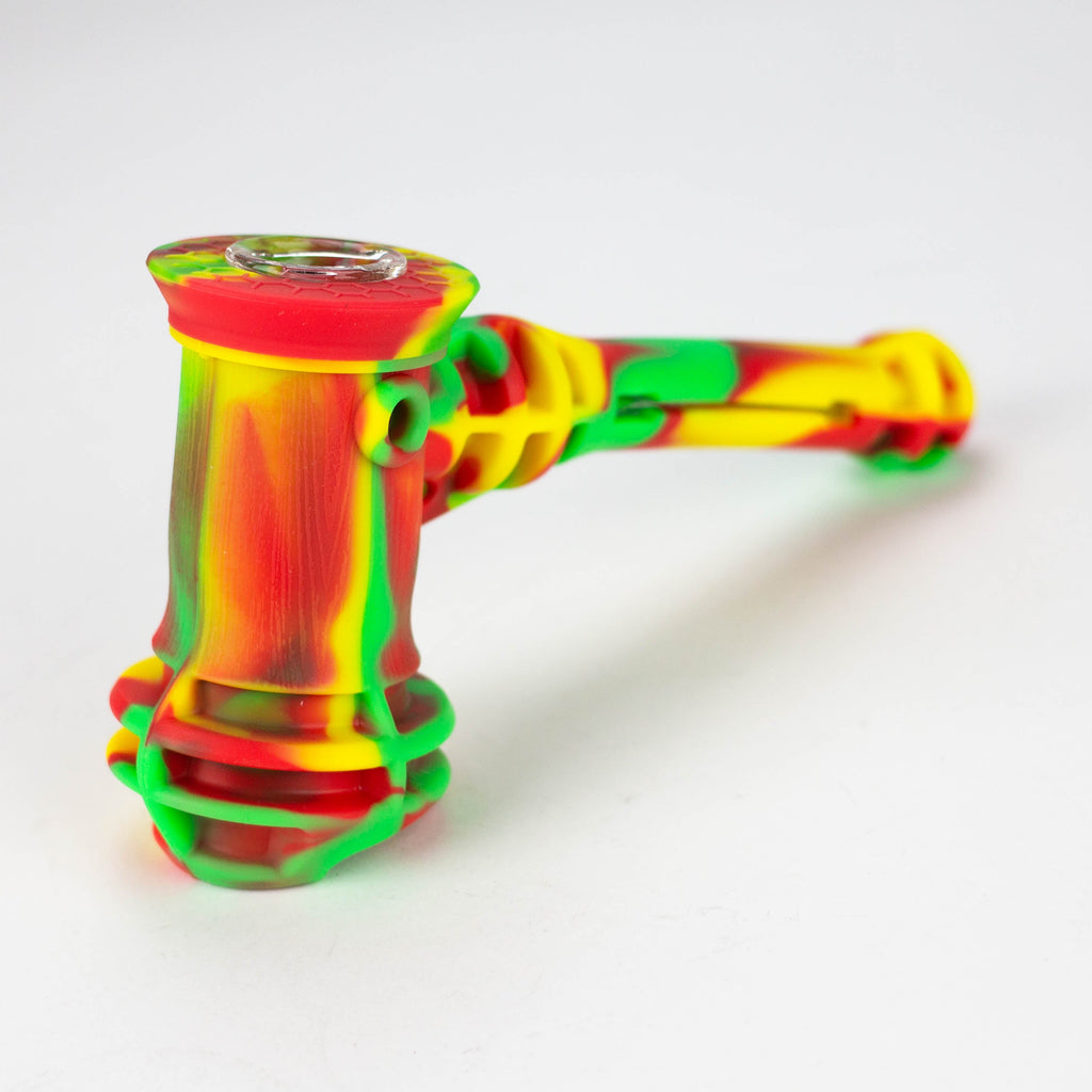 7" Assorted Silicone hammer hand pipe with dab tool [QT058D]