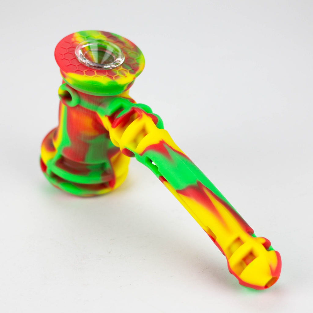 7" Assorted Silicone hammer hand pipe with dab tool [QT058D]