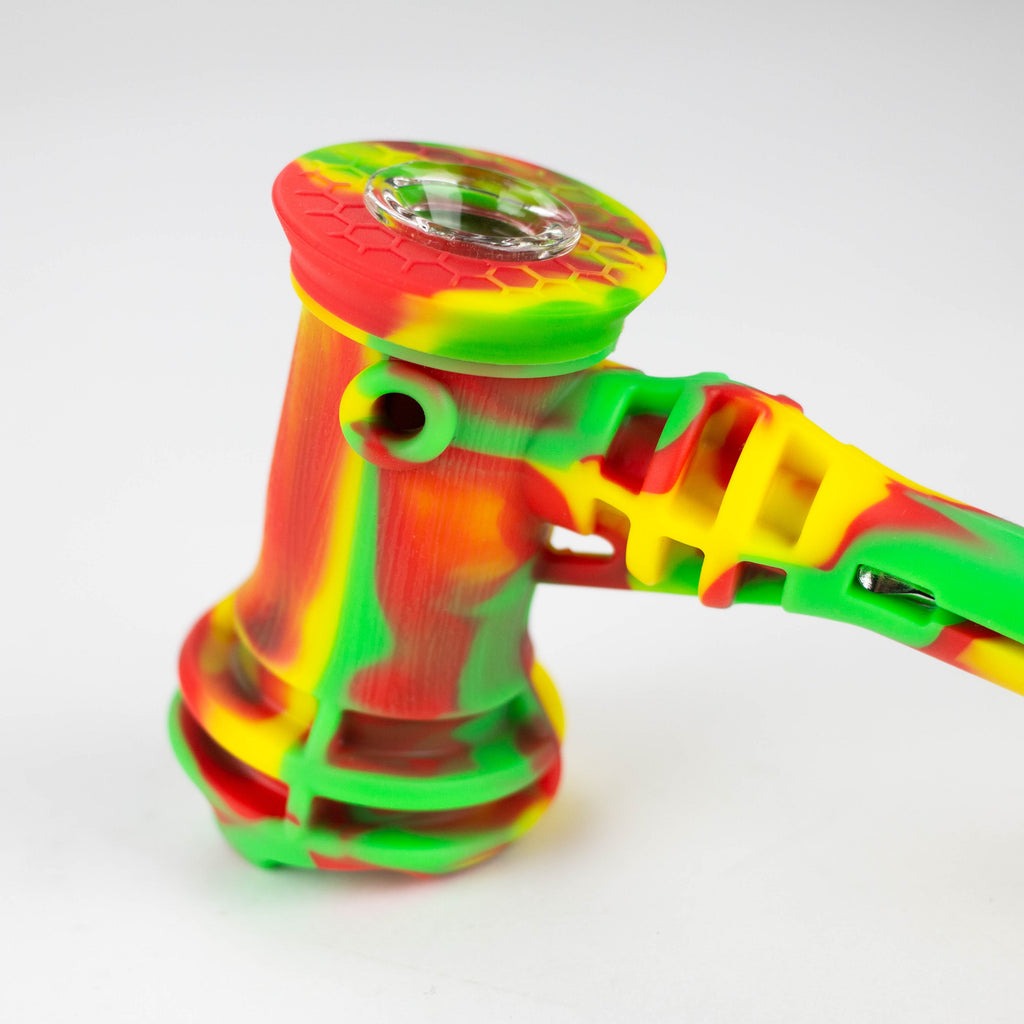 7" Assorted Silicone hammer hand pipe with dab tool [QT058D]