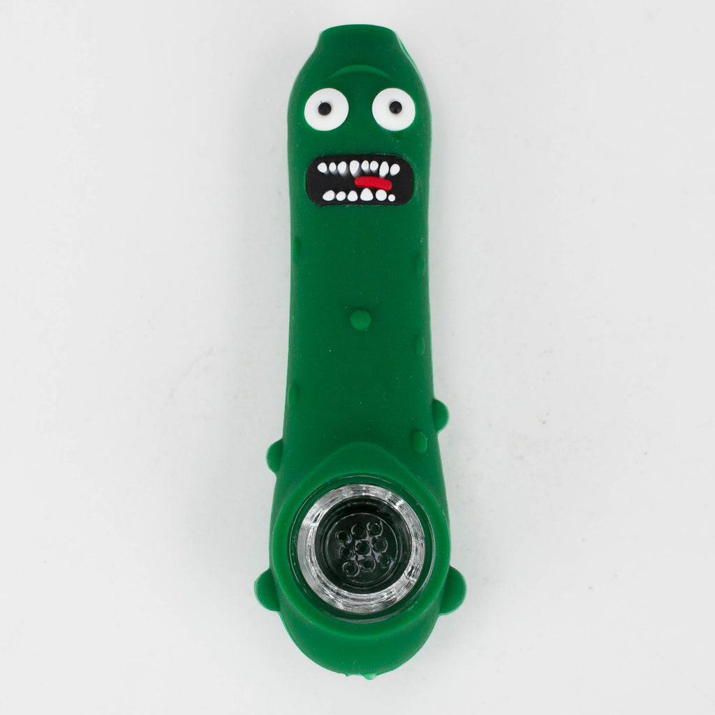 4.5" Cucumber Silicone hand pipe with glass bowl-Assorted