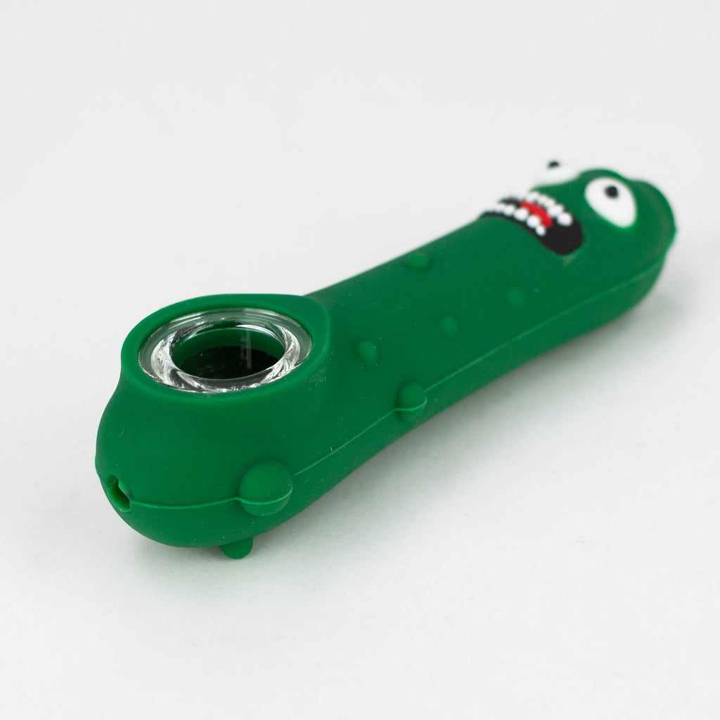 4.5" Cucumber Silicone hand pipe with glass bowl-Assorted