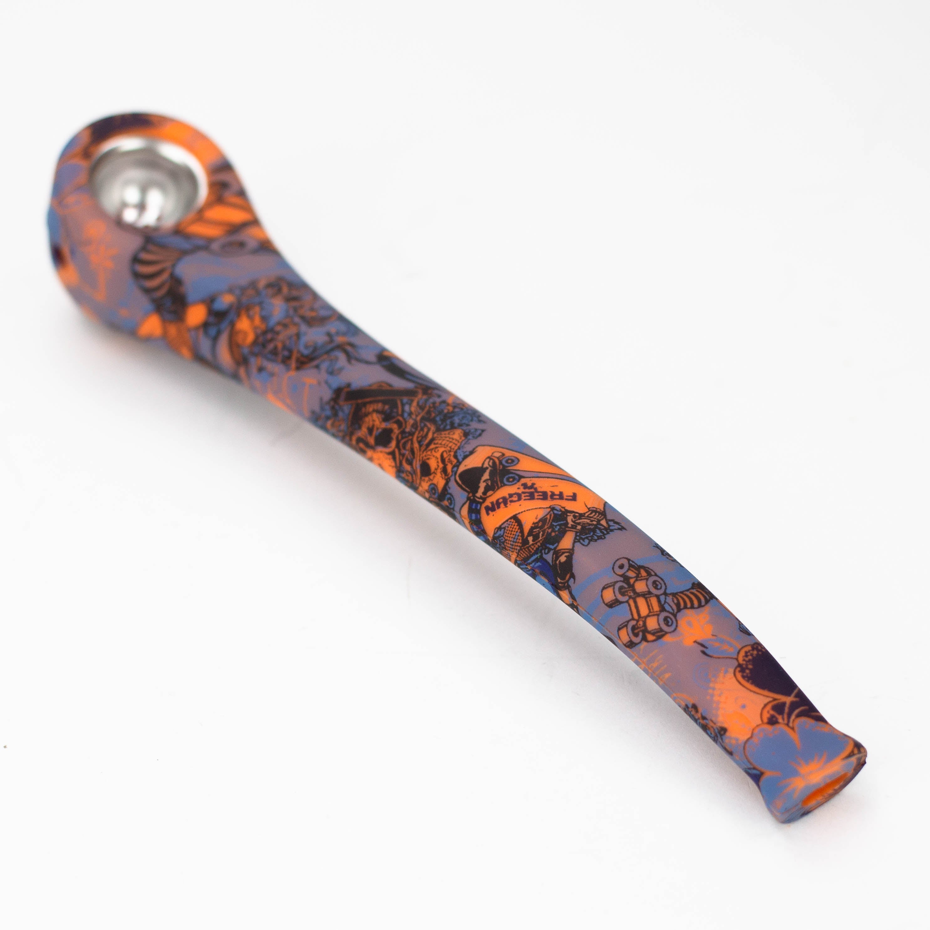 9" Silicone graphic hand pipe with metal bowl