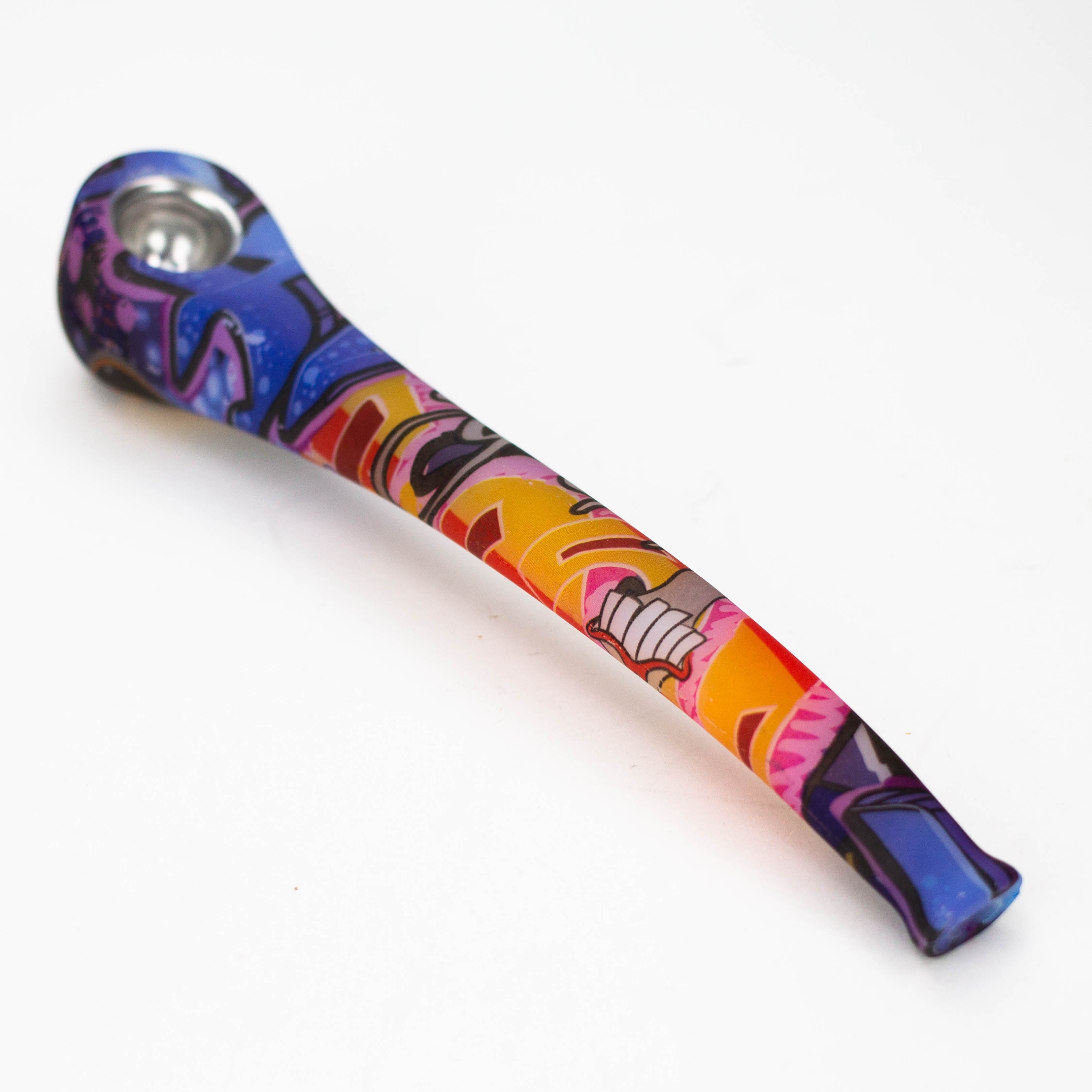 9" Silicone graphic hand pipe with metal bowl