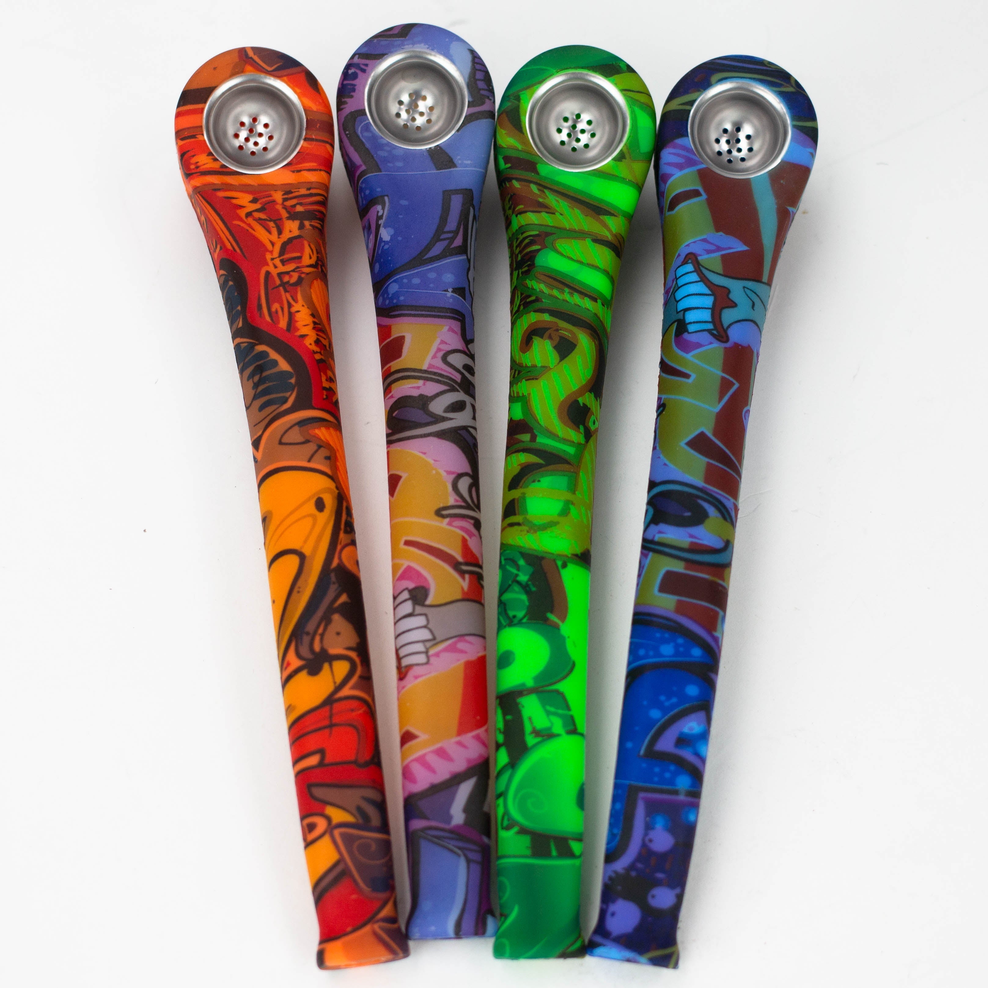 9" Silicone graphic hand pipe with metal bowl