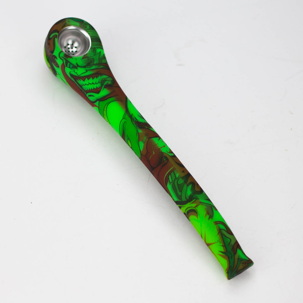 9" Silicone graphic hand pipe with metal bowl