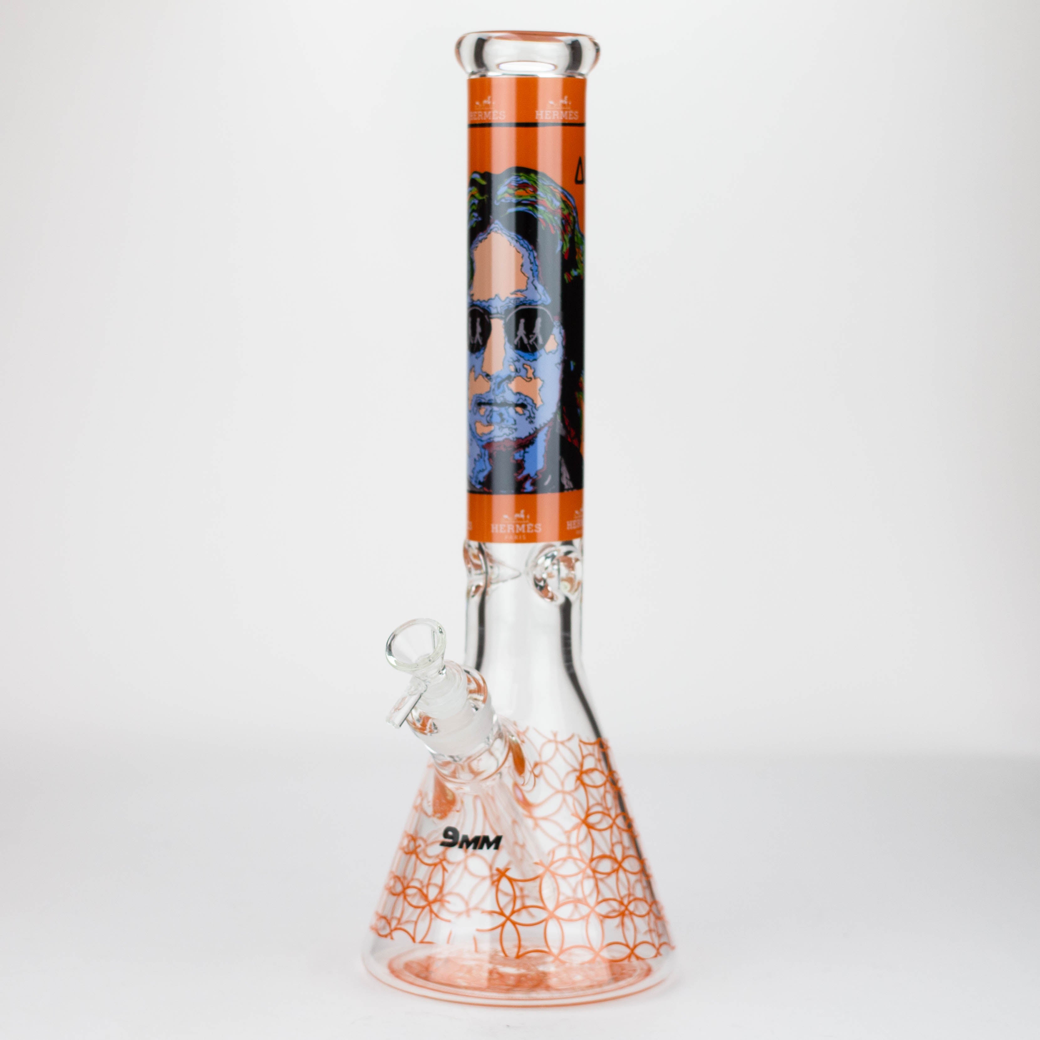 15.5"  9 mm Graphic glass water bong [GBT2117]