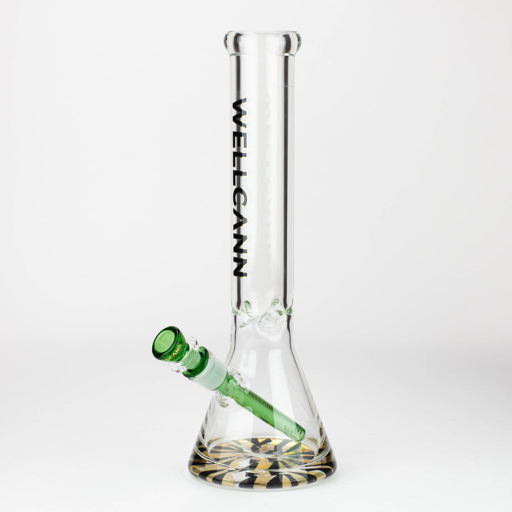 WellCann | 14" 7mm Beaker Bong with Thick Decal Base - Black x Green v2
