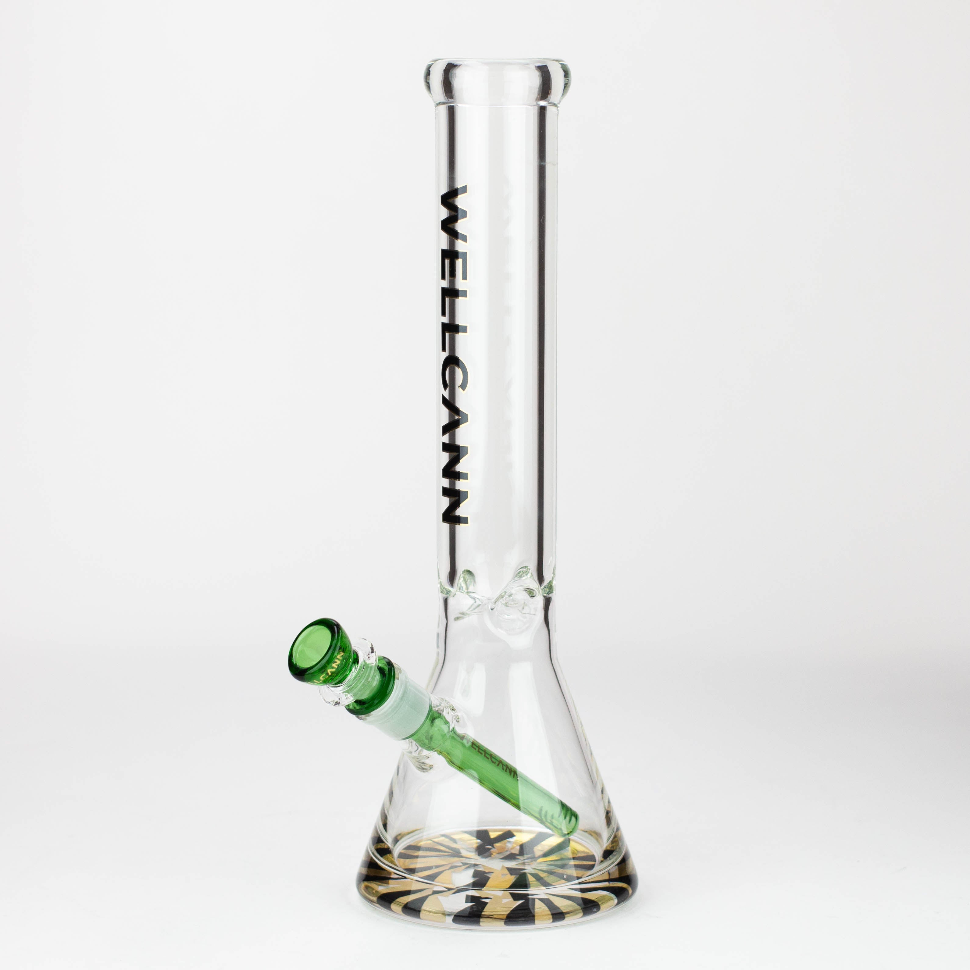 WellCann | 14" 7mm Beaker Bong with Thick Decal Base - Black x Green v2