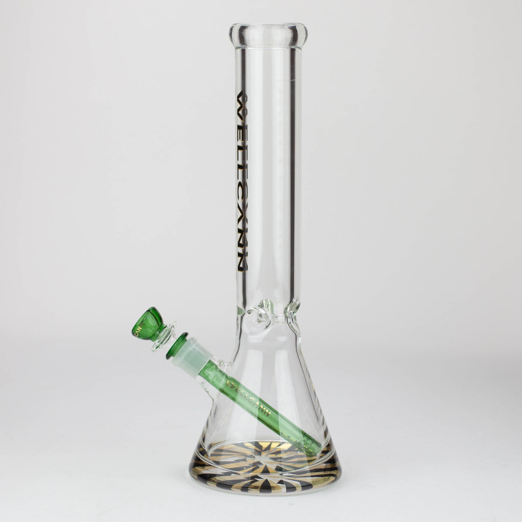 WellCann | 14" 7mm Beaker Bong with Thick Decal Base - Black x Green v2