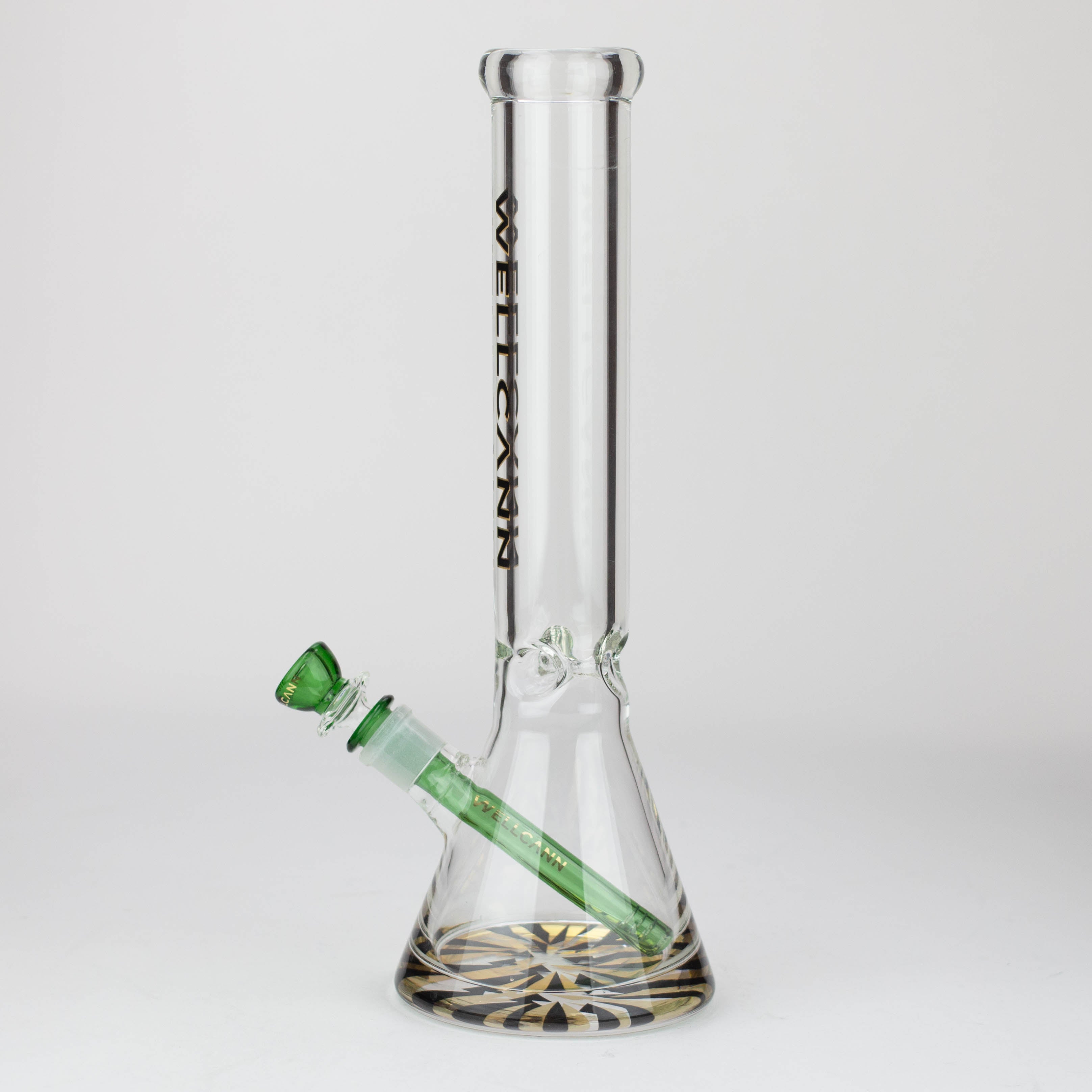 WellCann | 14" 7mm Beaker Bong with Thick Decal Base - Black x Green v2