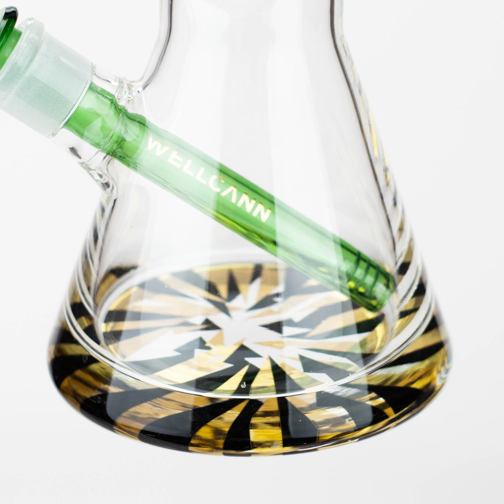WellCann | 14" 7mm Beaker Bong with Thick Decal Base - Black x Green v2