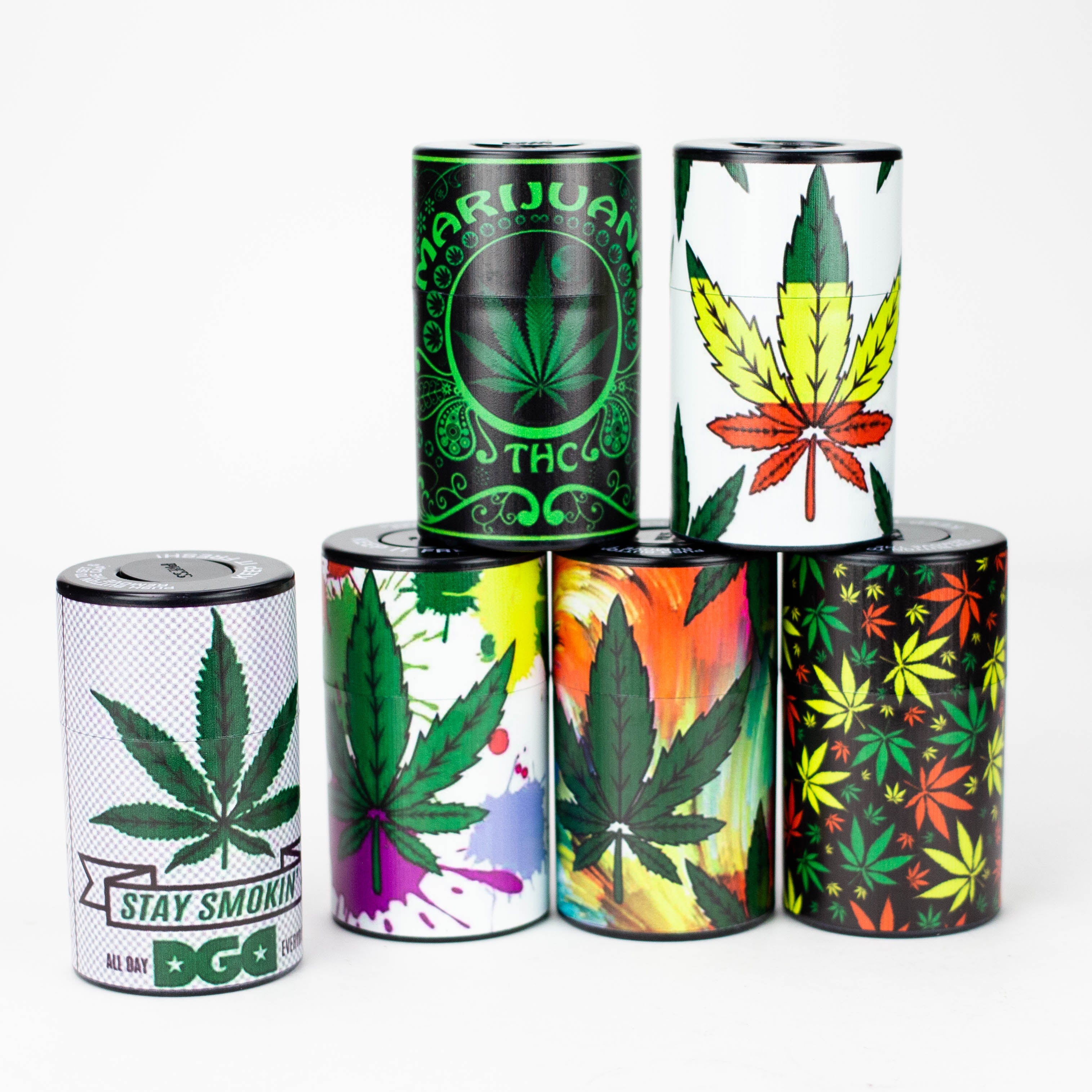 ZAir tight Stash Jars with Green Leaf Designs Box of 6