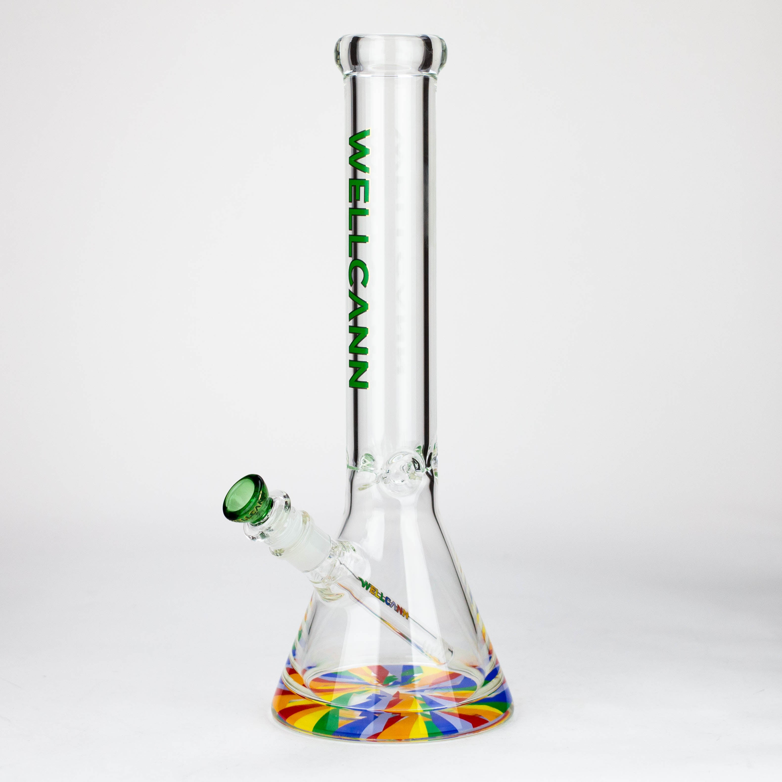 WellCann | 15" 7mm Beaker Bong with Thick Decal Base - Green Rainbow