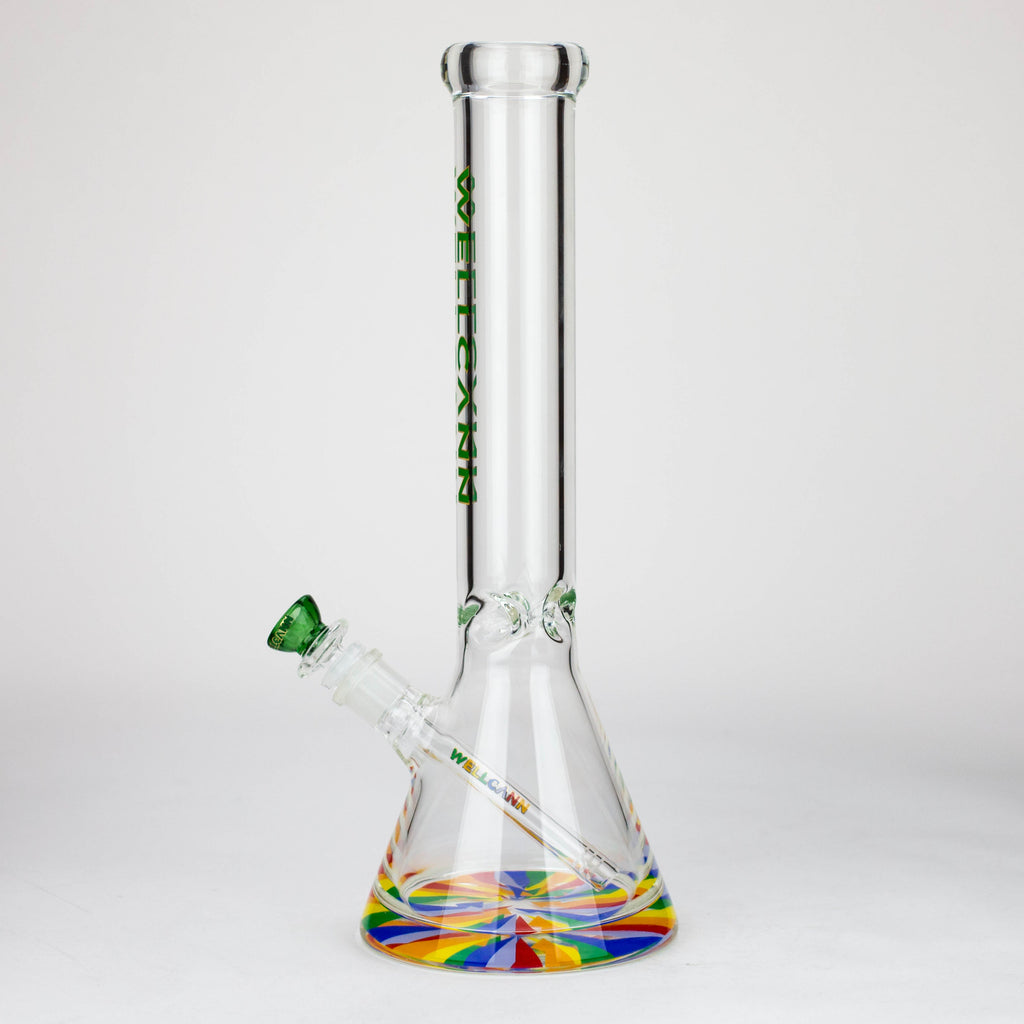 WellCann | 15" 7mm Beaker Bong with Thick Decal Base - Green Rainbow