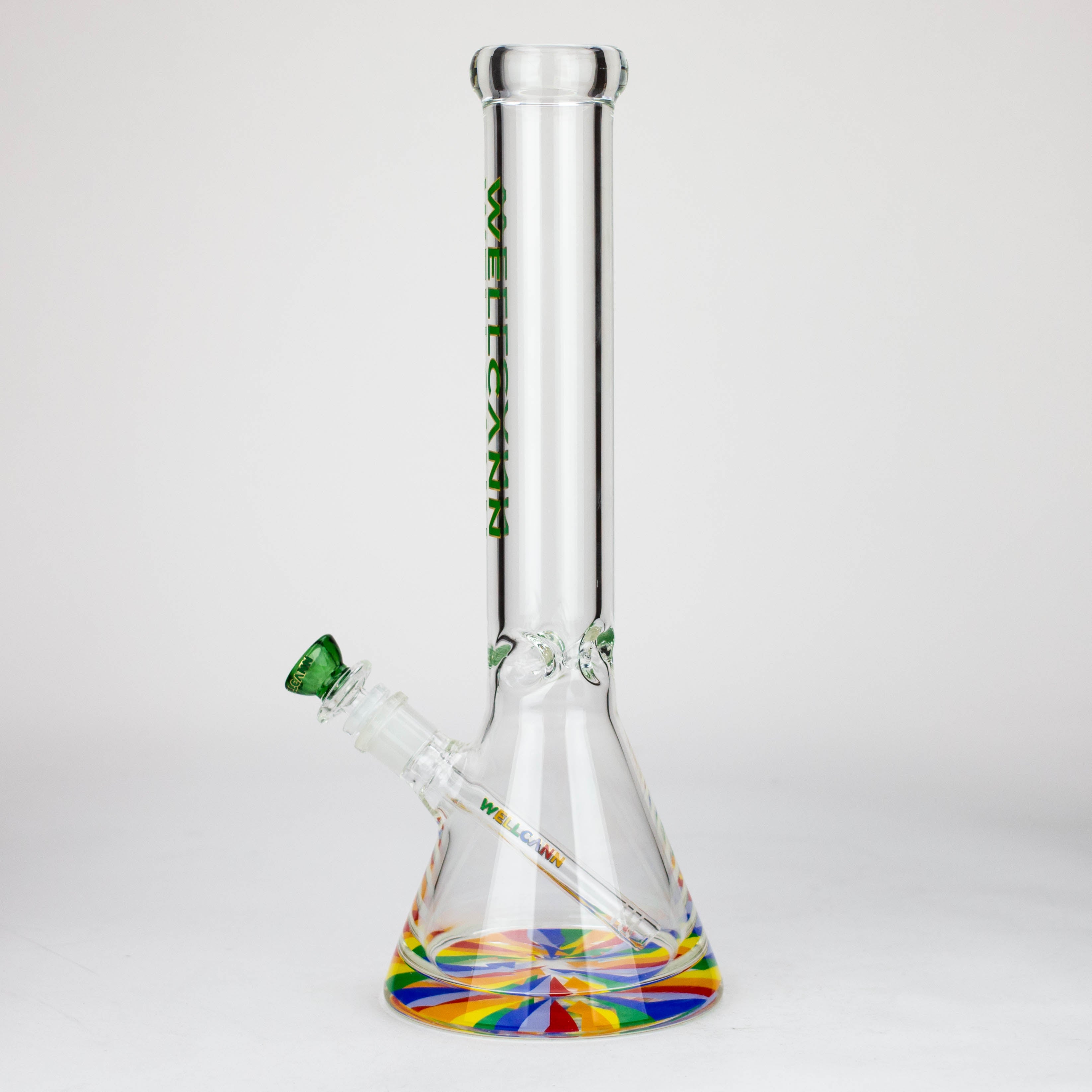 WellCann | 15" 7mm Beaker Bong with Thick Decal Base - Green Rainbow