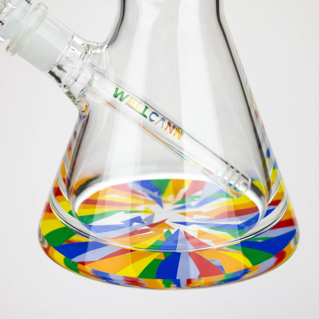 WellCann | 15" 7mm Beaker Bong with Thick Decal Base - Green Rainbow