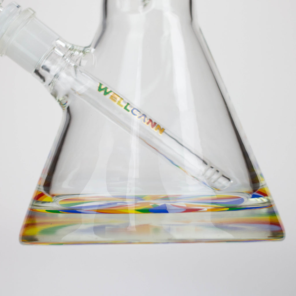 WellCann | 15" 7mm Beaker Bong with Thick Decal Base - Green Rainbow