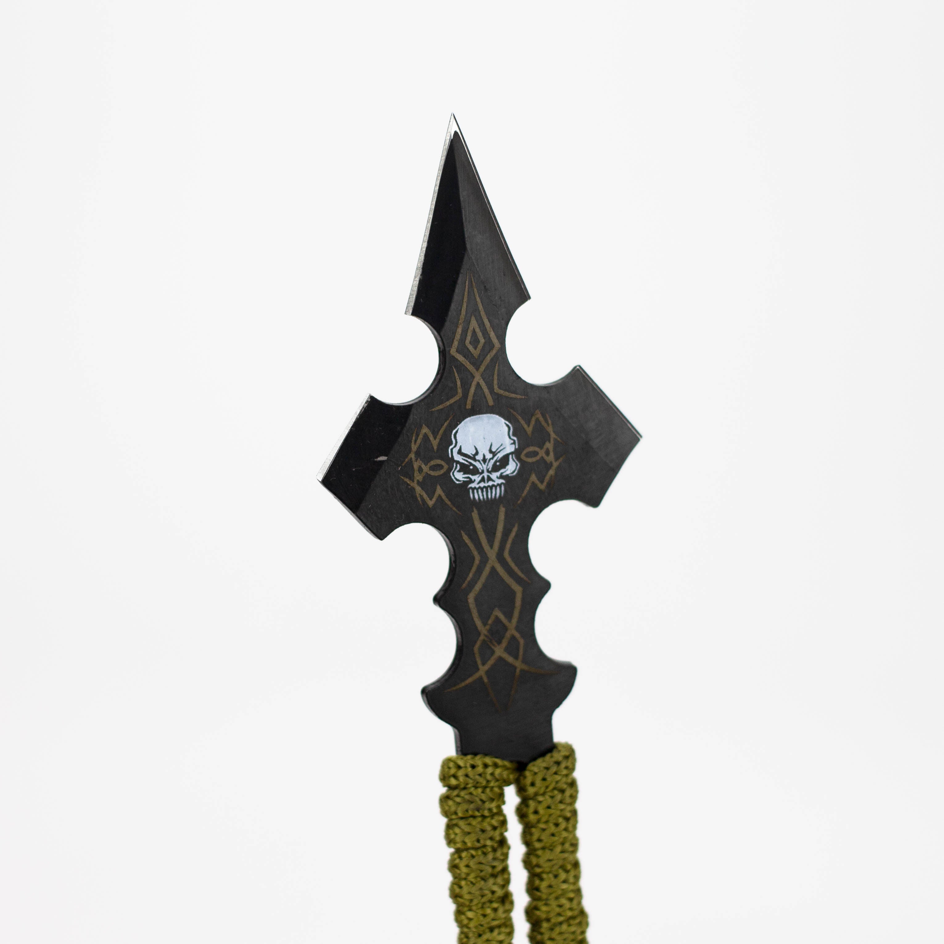 Defender-Xtream |Skull Design & Green String Throwing Knives With Sheath Set of 3 [6668]