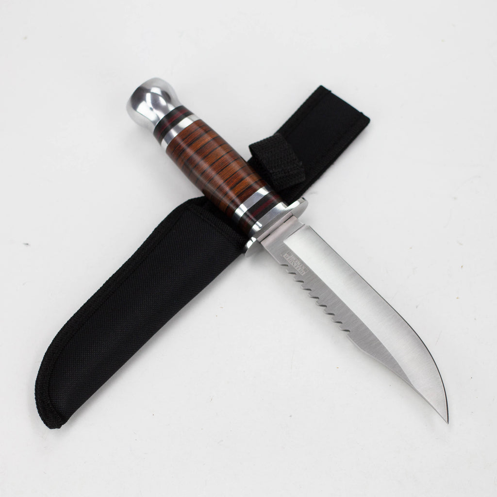 10" Silver Stainless Steel Hunting Knife Wood Handle with Sheath [HK-6860]