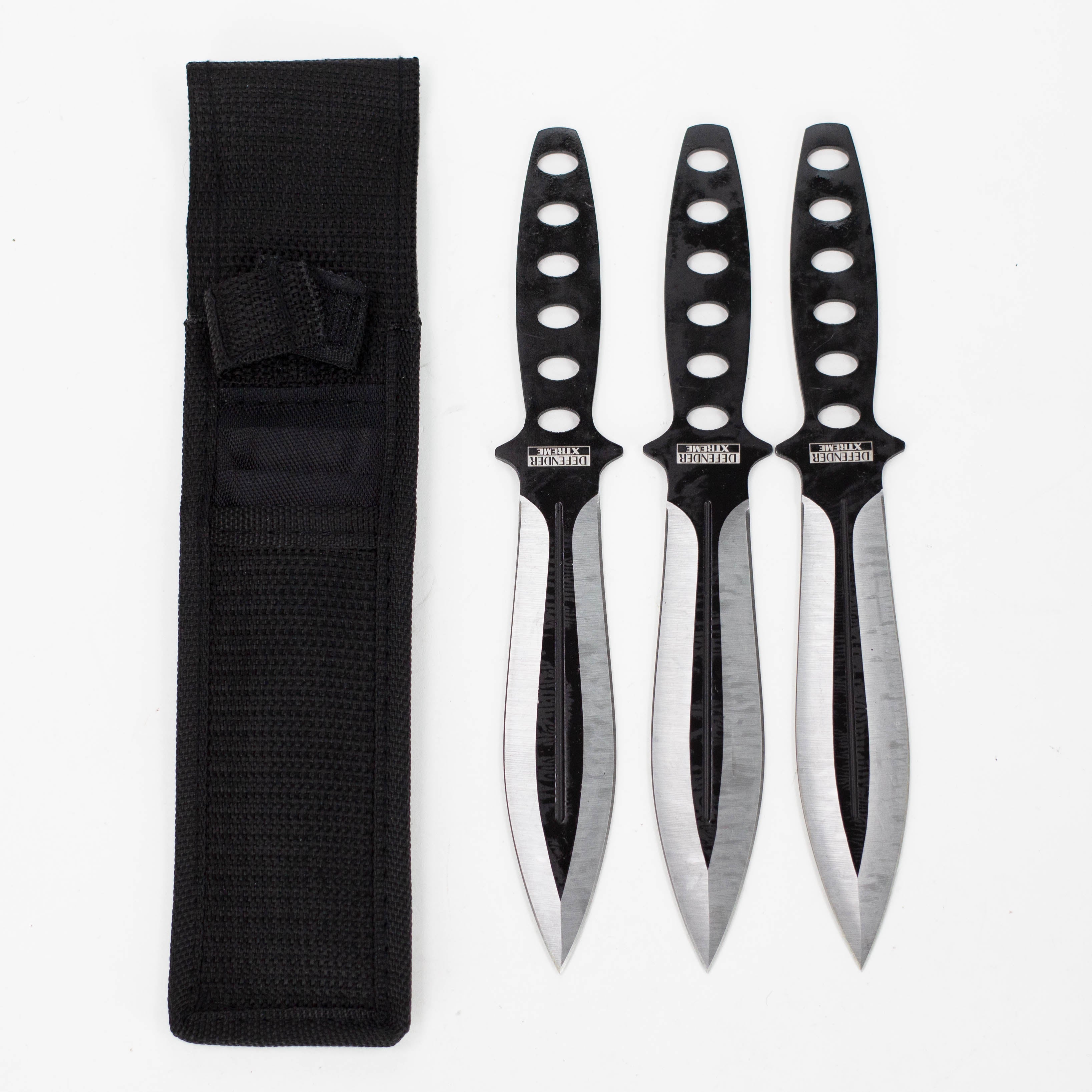 Defender-Xtream | 8" Black & Sliver Blade 3 Pc Throwing Knives with Sheath [6778]