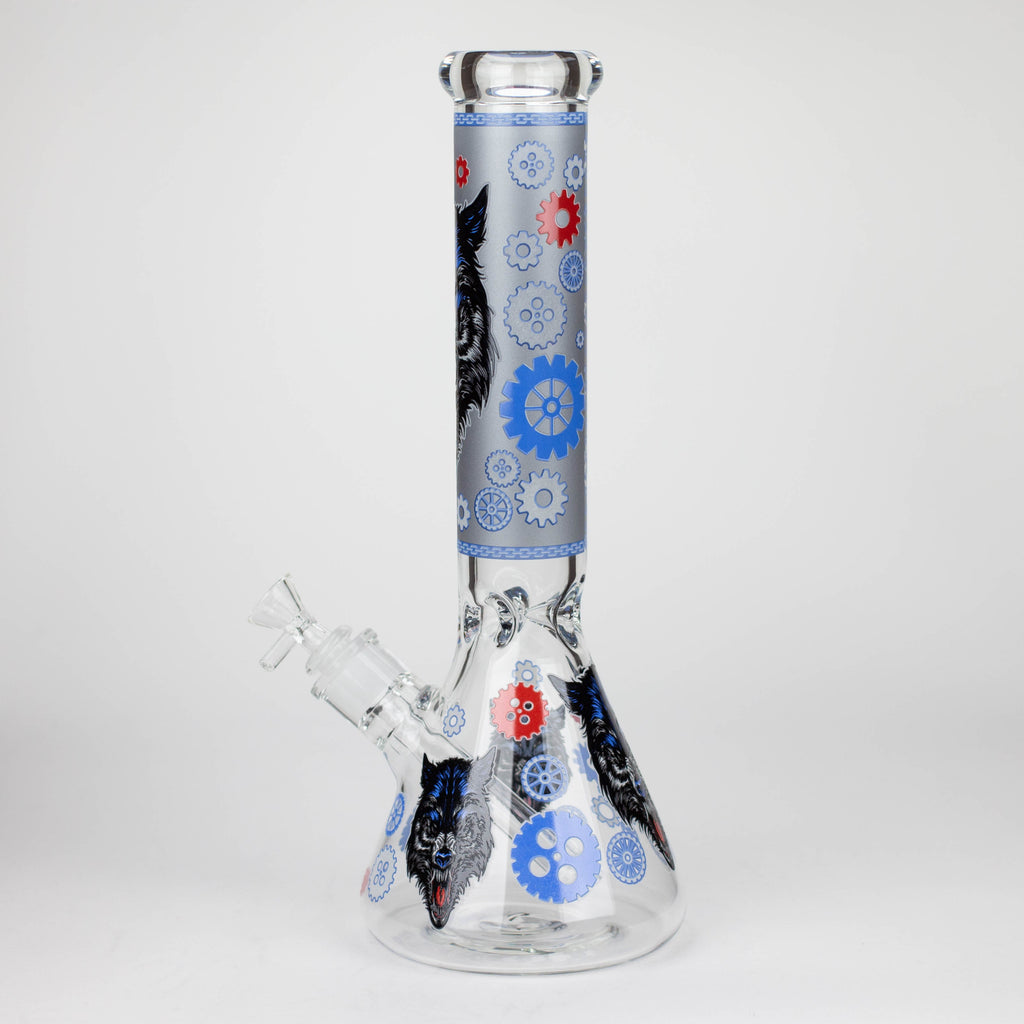 13.5 " JJ WOLF GLOW IN THE DARK GLASS BONG [LL036]