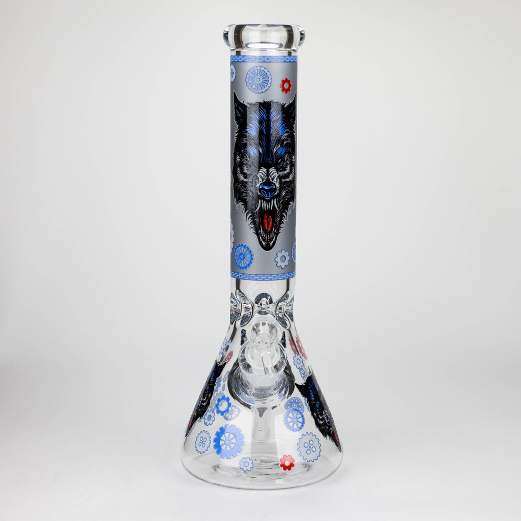 13.5 " JJ WOLF GLOW IN THE DARK GLASS BONG [LL036]