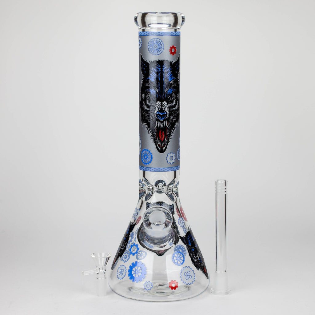 13.5 " JJ WOLF GLOW IN THE DARK GLASS BONG [LL036]