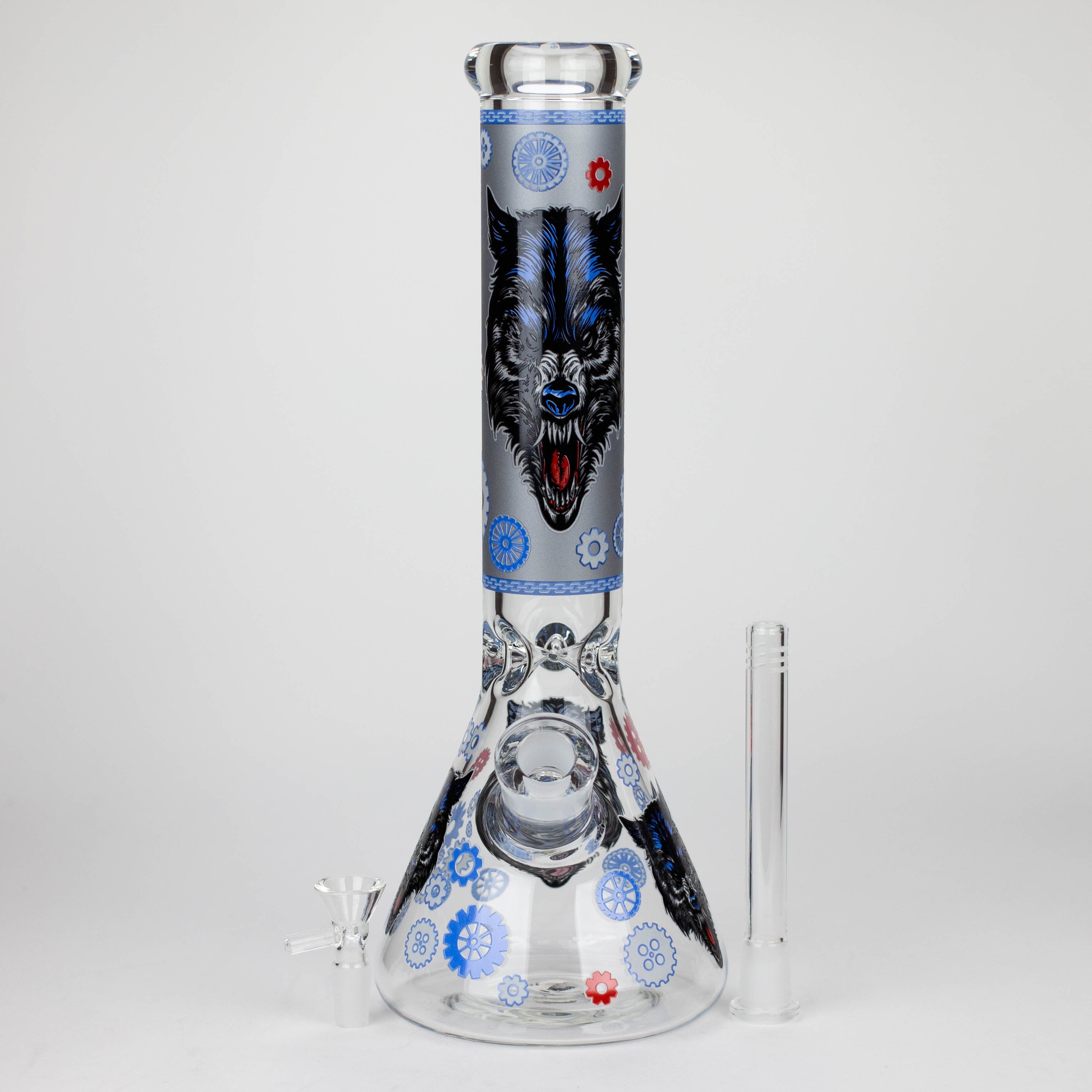 13.5 " JJ WOLF GLOW IN THE DARK GLASS BONG [LL036]