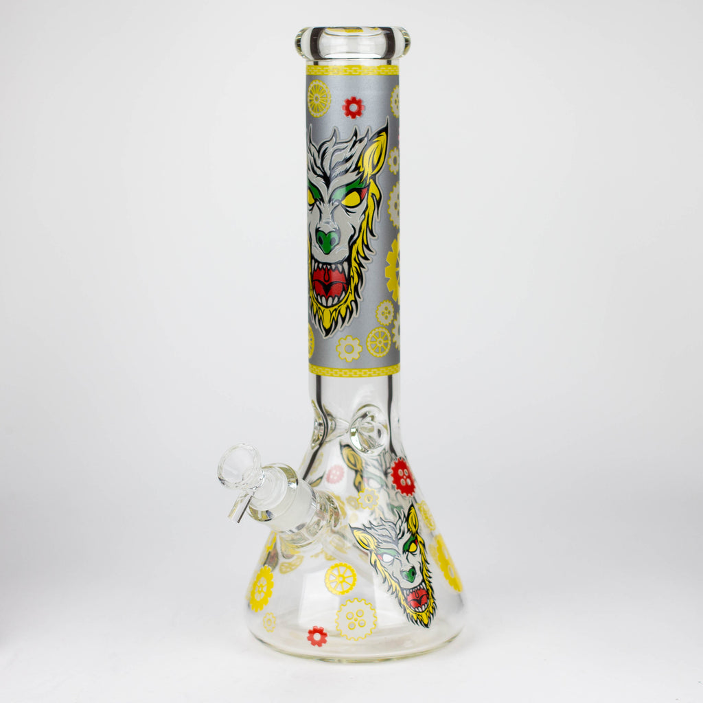 13.5 " JJ WOLF GLOW IN THE DARK GLASS BONG [LL036]