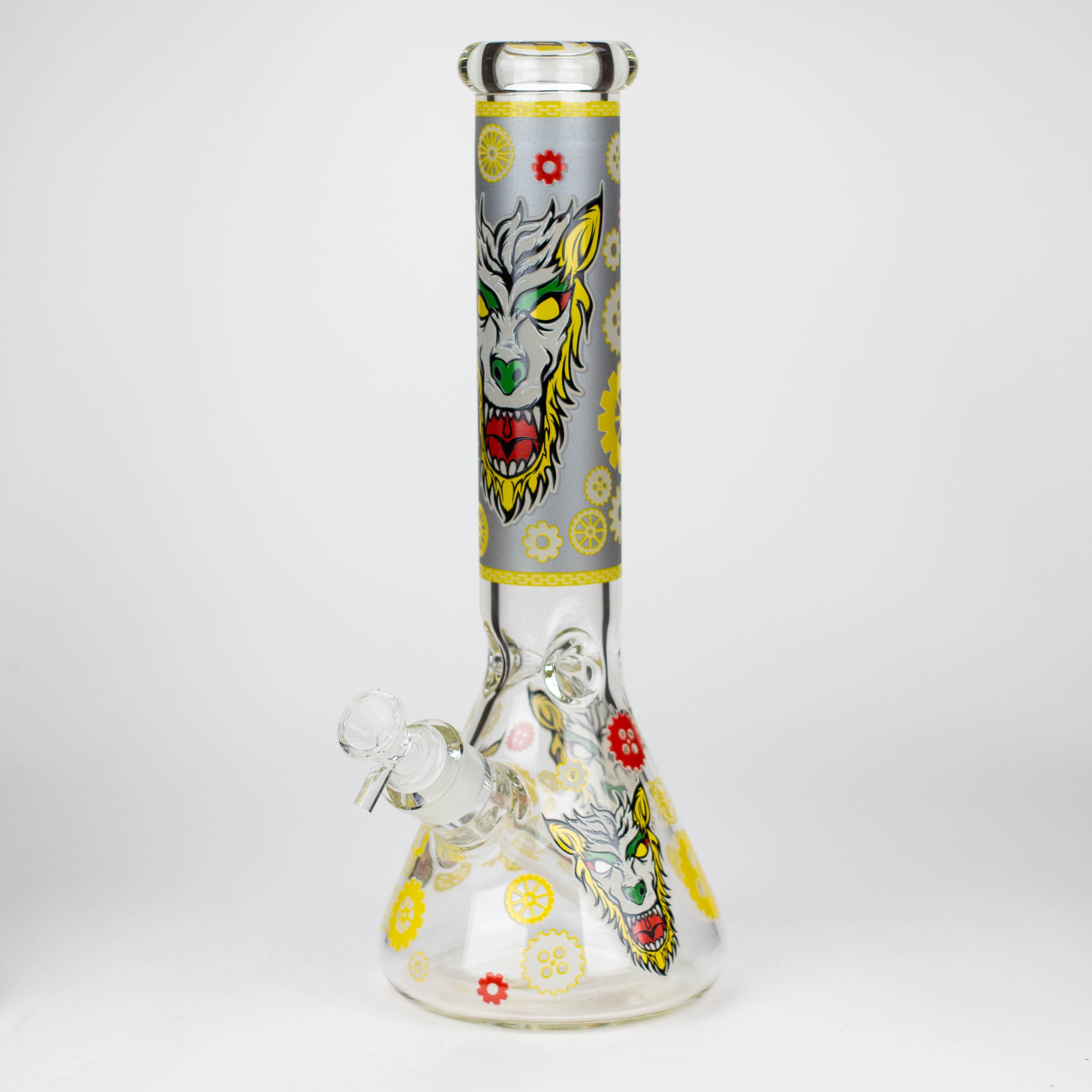 13.5 " JJ WOLF GLOW IN THE DARK GLASS BONG [LL036]