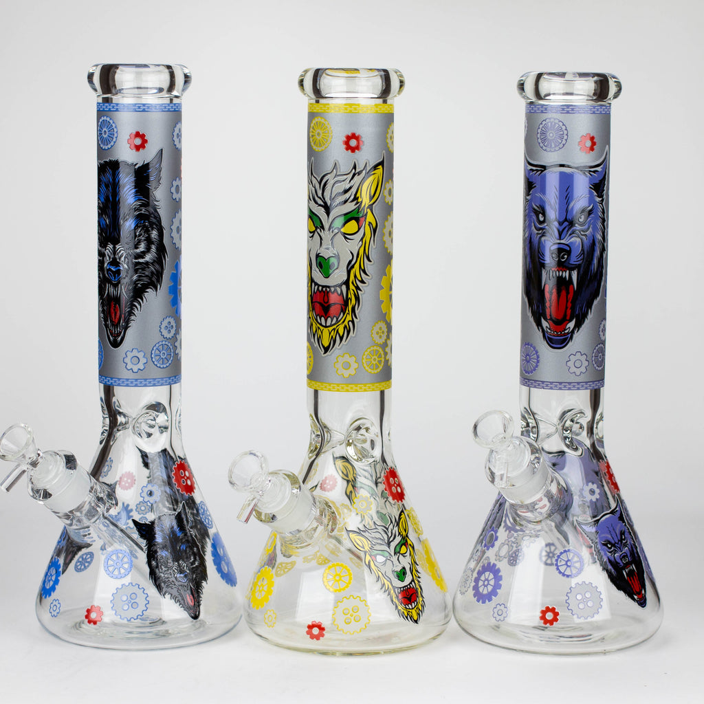 13.5 " JJ WOLF GLOW IN THE DARK GLASS BONG [LL036]