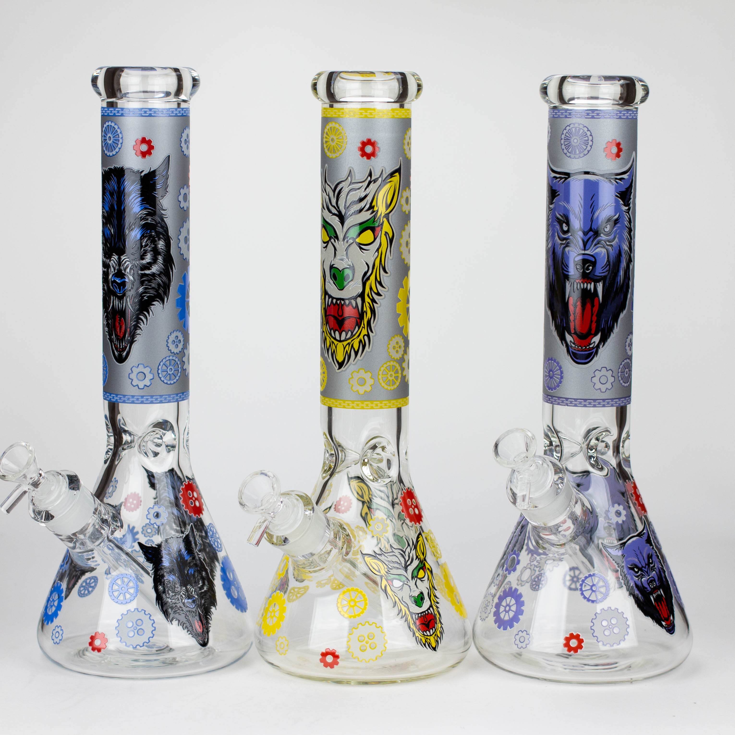 13.5 " JJ WOLF GLOW IN THE DARK GLASS BONG [LL036]