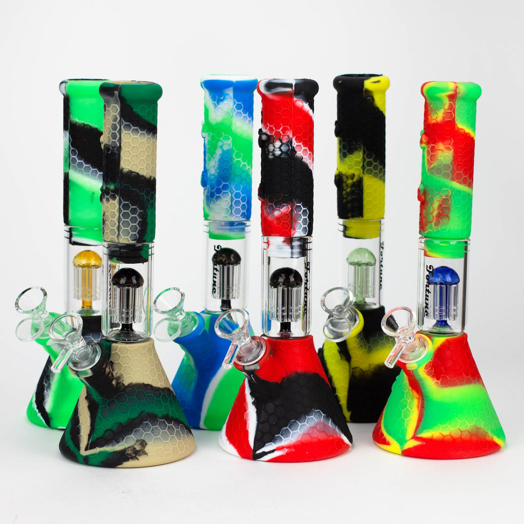 11" Silicone with glass percolator bong - Assorted[SP1060]