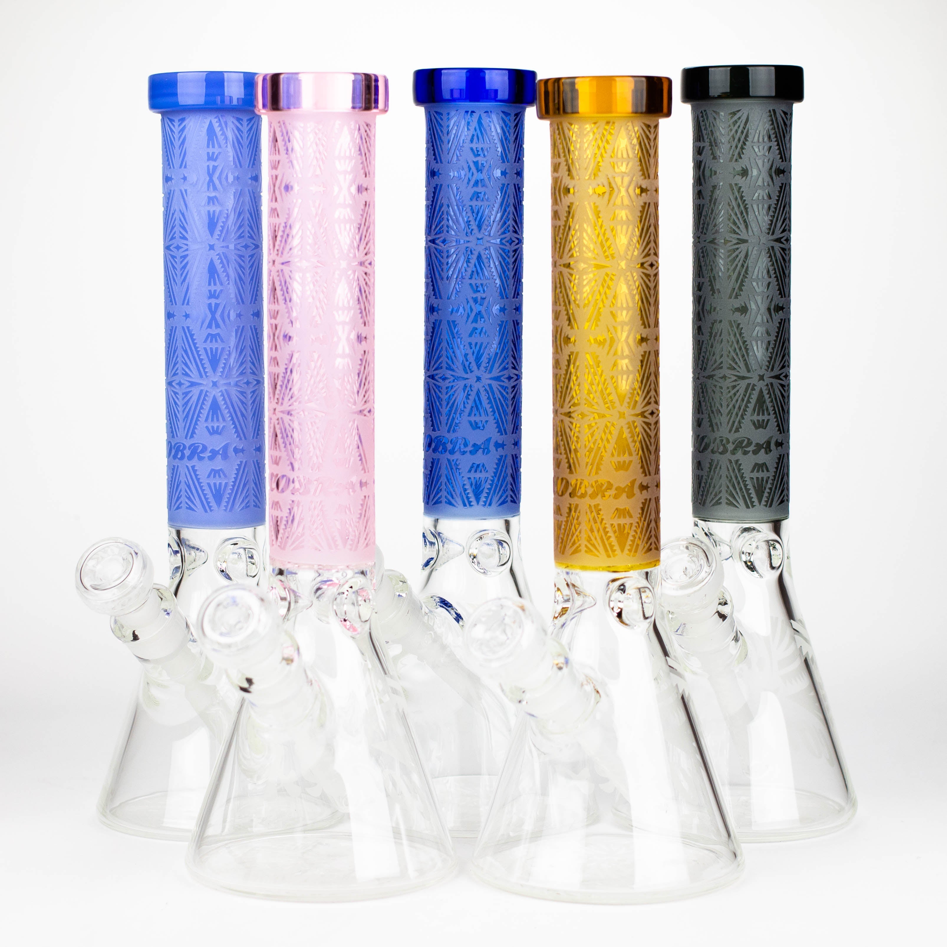 COBRA | 14" sandblasted geometric graphic 7 mm glass bong [YK08]
