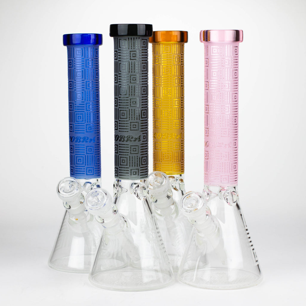 COBRA | 14" sandblasted geometric graphic 7 mm glass bong [YK06]