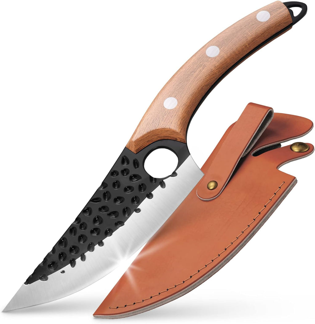 Boning Knife 110% Hand Forged Butcher Knife Camping Knife, Cleaver for Easy Cutting, Chopping, Deboning, fileting, BBQ – Outdoor and Kitchen Meat Cutting Knife