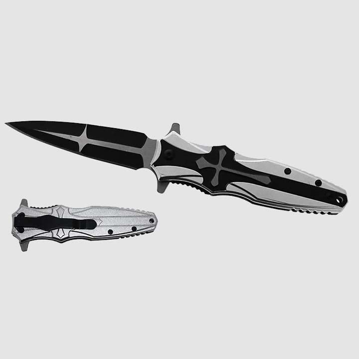 8.5" Overall Spring Assisted Knife with Silver Celtic Cross Design
