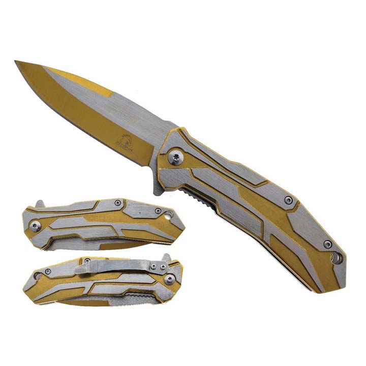 Falcon | 7.5" Gold & Silver Spring Assisted Knife