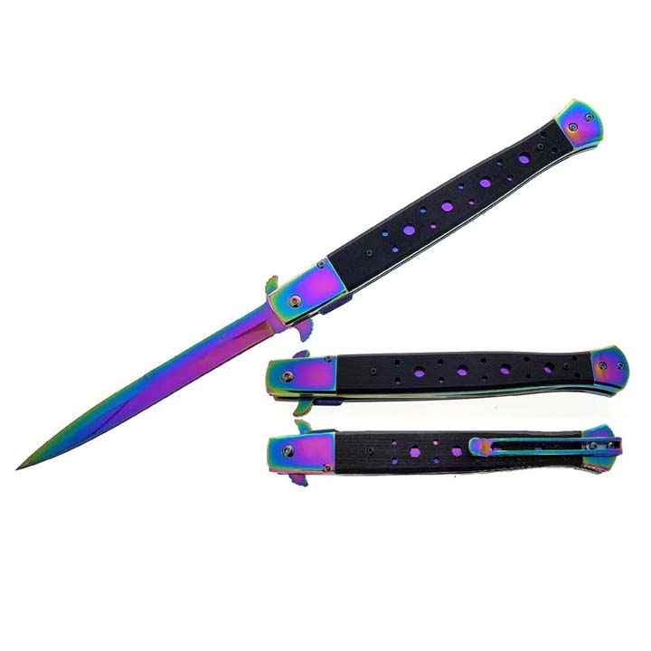 BIG BOY | 12" Rainbow Spring Assisted Knife w/ Belt Clip Wood Handle