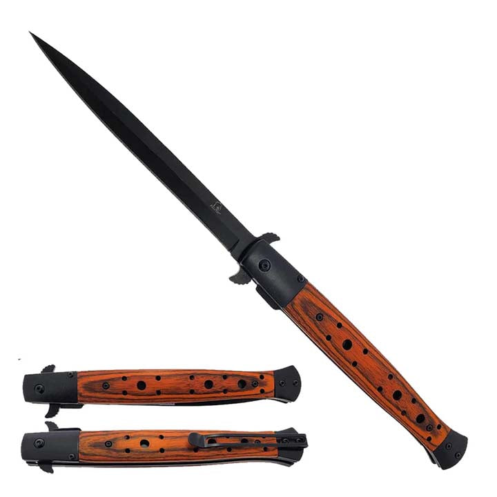 BIG BOY | 12" Spring Assisted Knife w/ Belt Clip Wood Handle