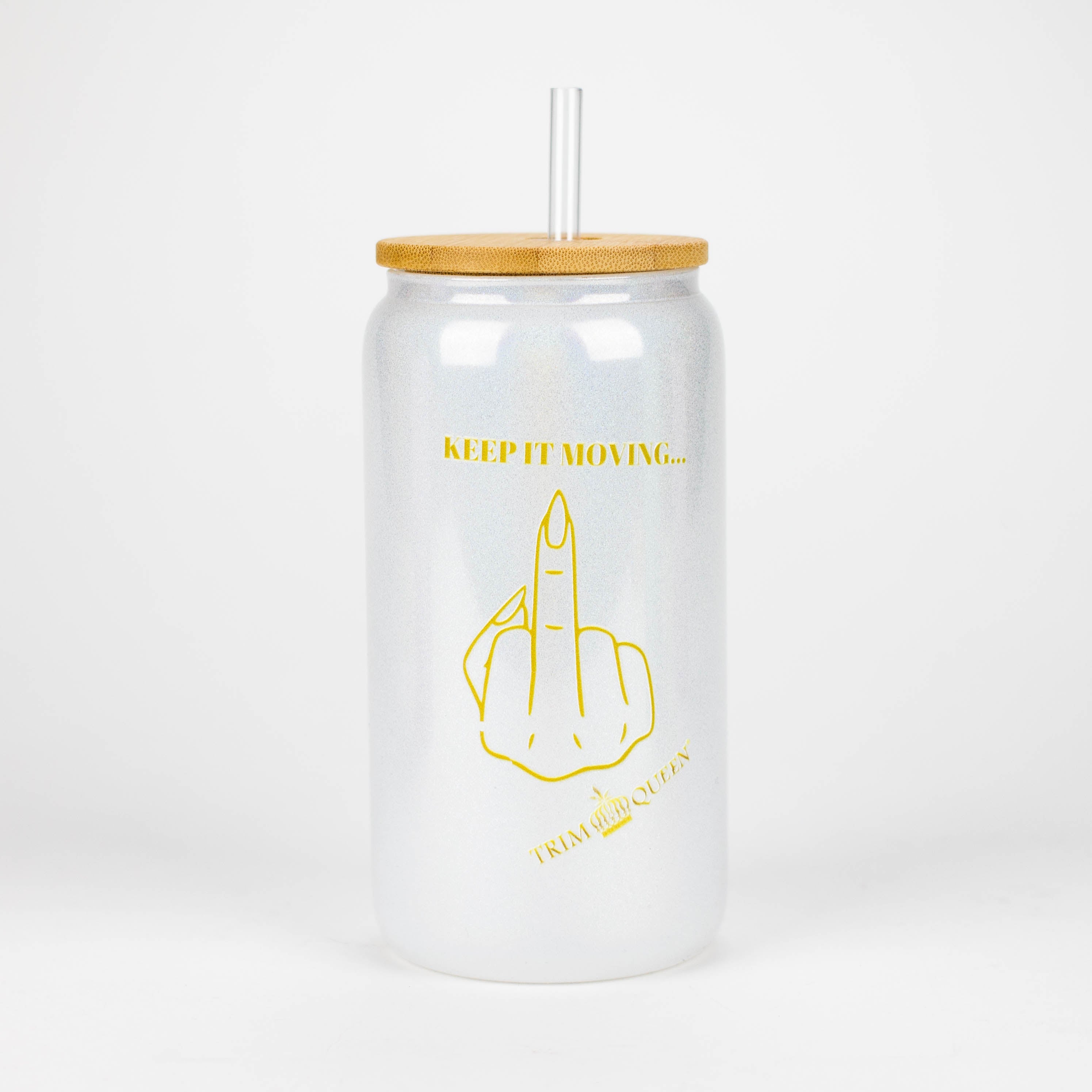 TRIM QUEEN | MIDDLE FINGER GLASS TUMBLER WITH LID AND STRAW